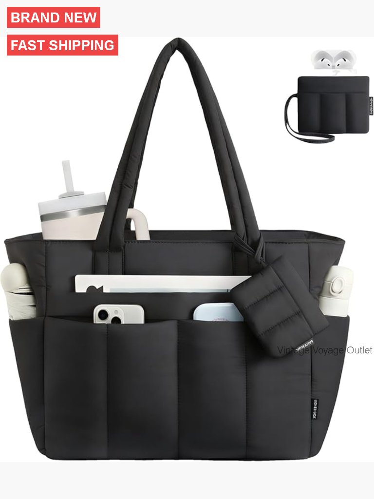 Puffer Tote Bag 15.6 Inch Laptop Work Travel Quilted Waterproof